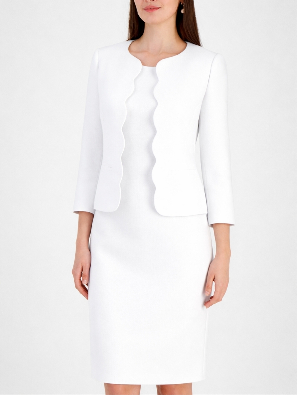 NWT Kasper Women's Cream Scallop-Edge Blazer & Sheath Dress Suit Size 18W